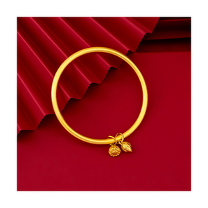 Vintage Chinese Style Women's Bracelet Lotus Blossom Design with Sand Gold Finish Gold Plated Bangles Vietnam Jewelry