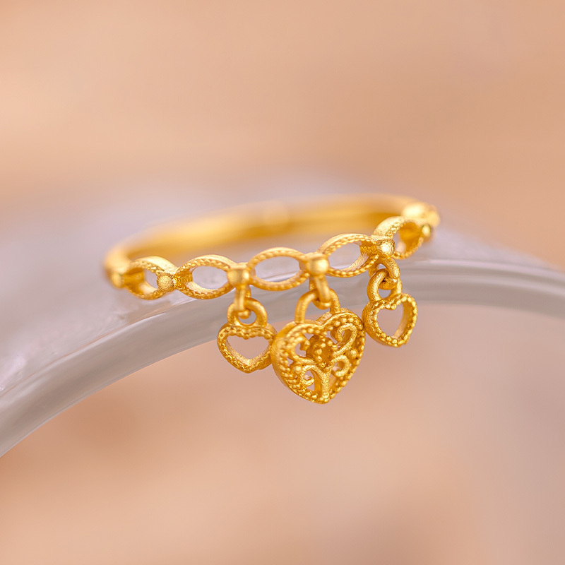 18K Gold-Plated Cute Love Lock Ring Women Simple Hollow Heart Adjustable Waterproof Brass Jewelry Wedding Engagement Parties