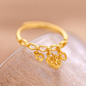 18K Gold-Plated Cute Love Lock Ring Women Simple Hollow Heart Adjustable Waterproof Brass Jewelry Wedding Engagement Parties