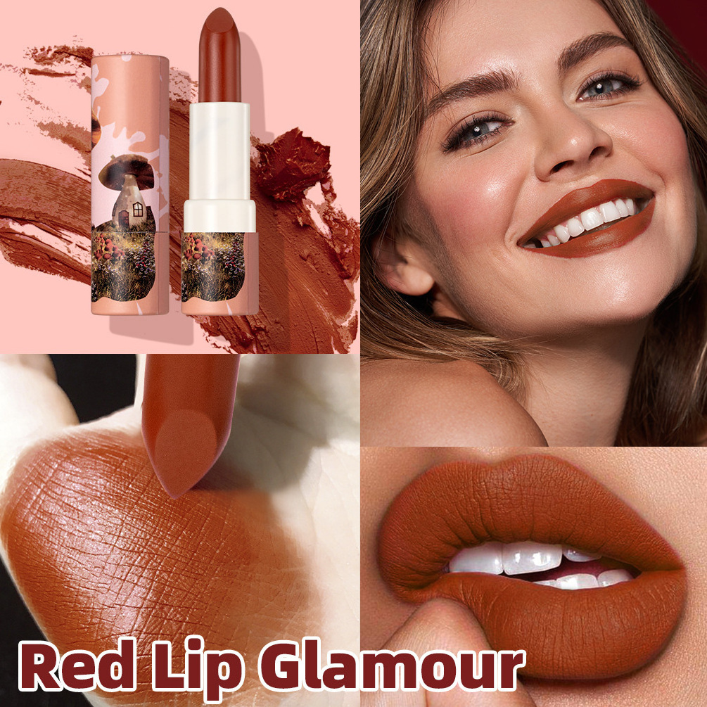 6 colors Long-lasting Waterproof Rich-color High-pigmented Silky Velvet Matte Paper Bottle Mushroom Dream House Lipstick