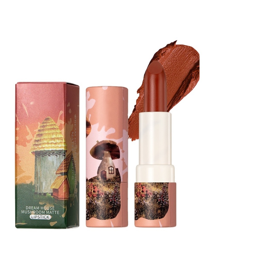 6 colors Long-lasting Waterproof Rich-color High-pigmented Silky Velvet Matte Paper Bottle Mushroom Dream House Lipstick