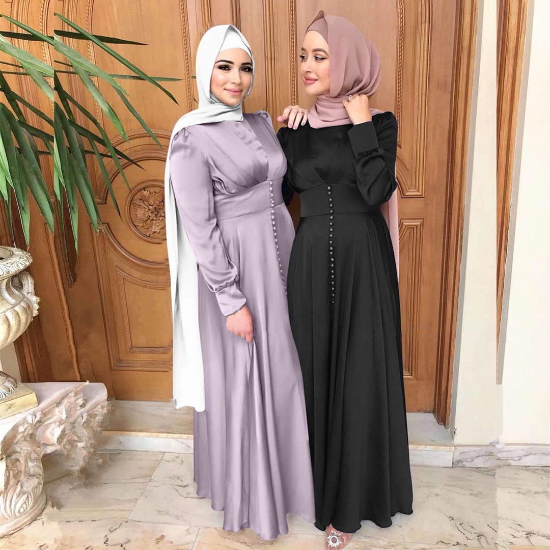 2024 Dubai Satin Modest Muslim Women Clothing Long Dresses Arabic Abaya Turkey Hijab Abaya Muslim Dress Abaya Women Muslim Dress