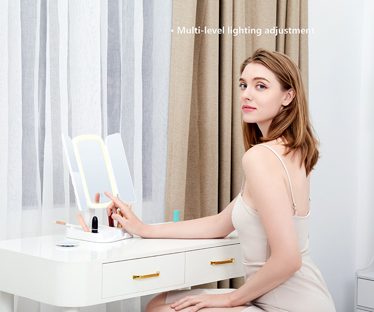 Wholesales Makeup Cosmetic Mirror Magnifying Single Side Plastic Square Folding Desktop 2x 3x 10x Bronze Big Led Cosmetic Mirror