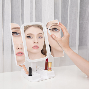 Wholesales Makeup Cosmetic Mirror Magnifying Single Side Plastic Square Folding Desktop 2x 3x 10x Bronze Big Led Cosmetic Mirror