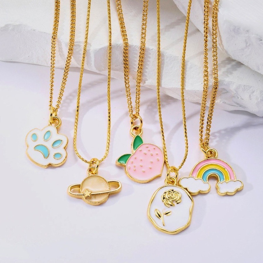 5pcs Creative Colorful Cartoon animal Necklace Cute rainbow claw Handmade Baby Girls Kids Necklace Enamel Pendant Necklace