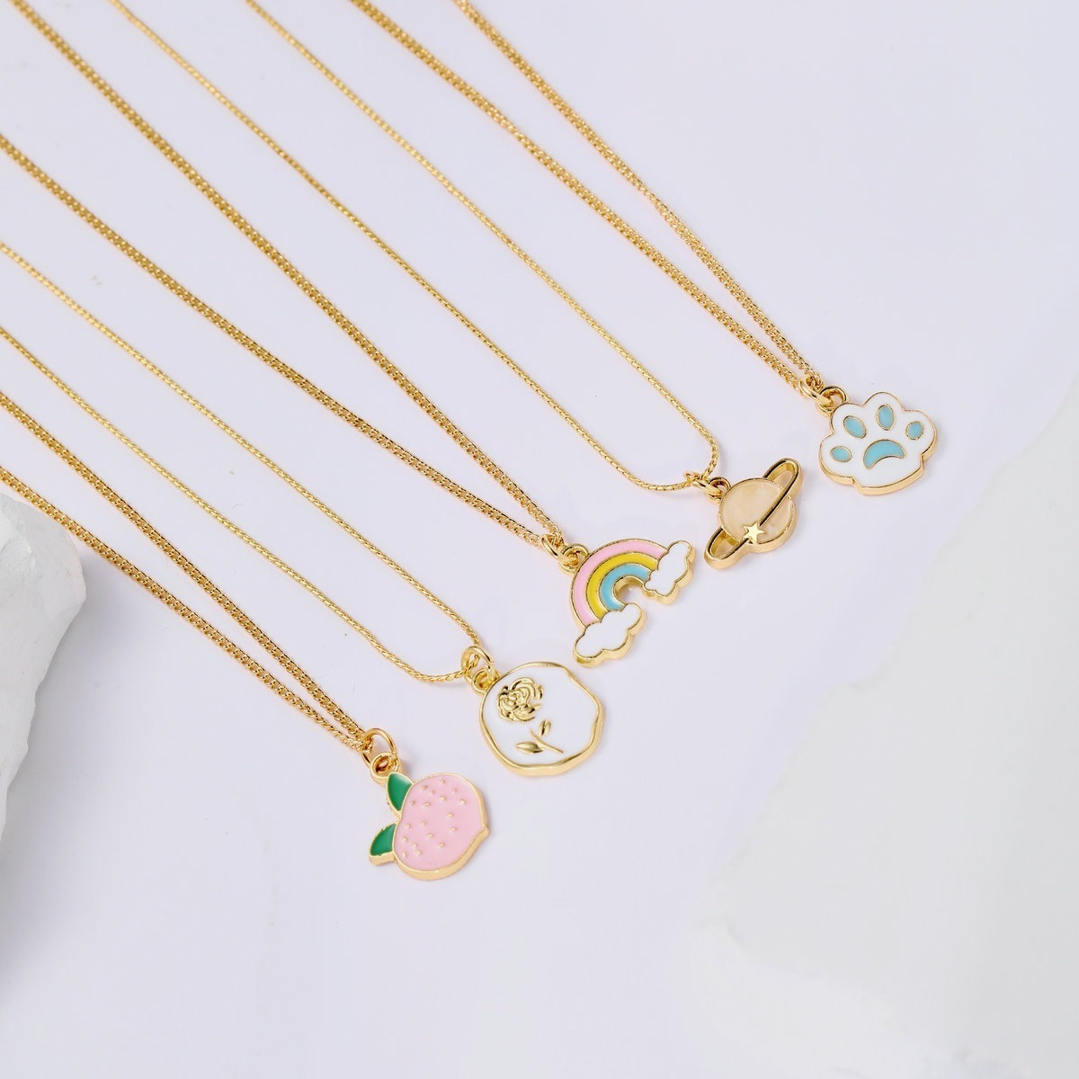 5pcs Creative Colorful Cartoon animal Necklace Cute rainbow claw Handmade Baby Girls Kids Necklace Enamel Pendant Necklace