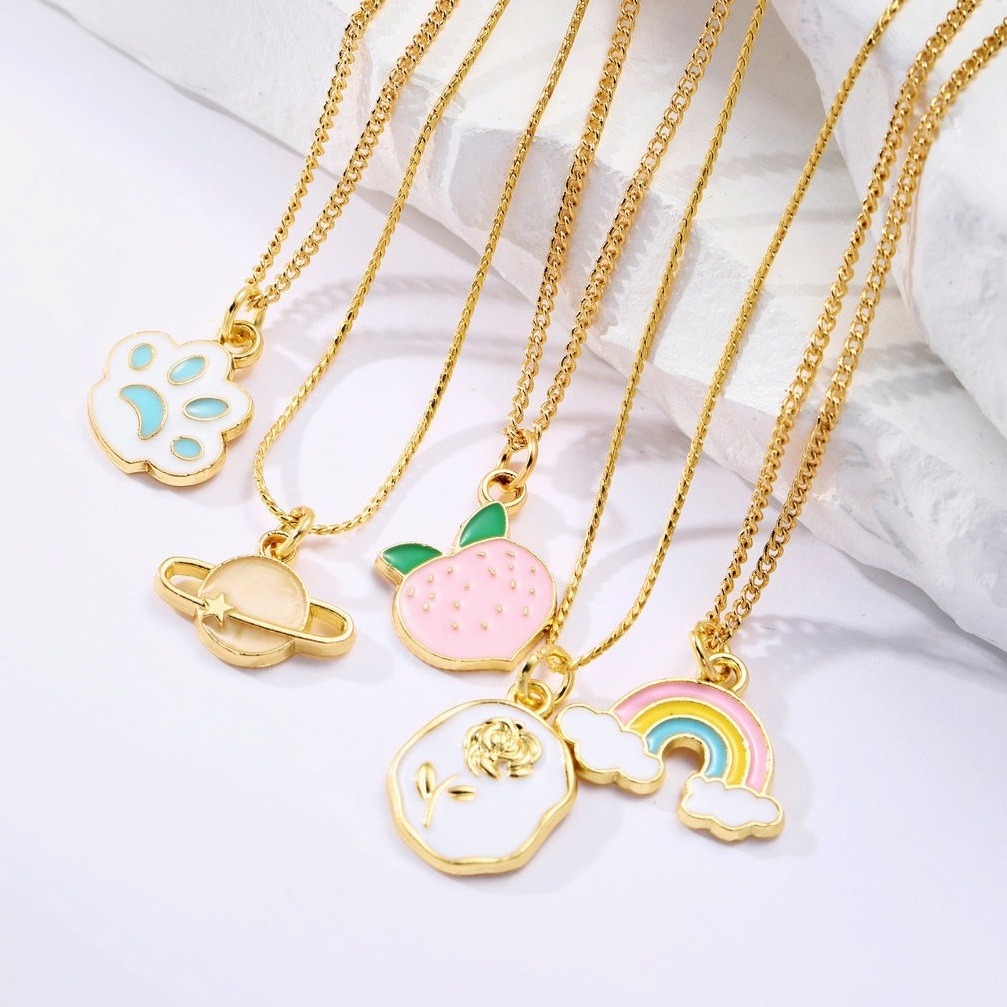 5pcs Creative Colorful Cartoon animal Necklace Cute rainbow claw Handmade Baby Girls Kids Necklace Enamel Pendant Necklace