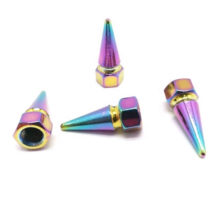 Tire custom logo aluminum rainbow new chrome peak tire valve cap 45mm dust valve stem cover