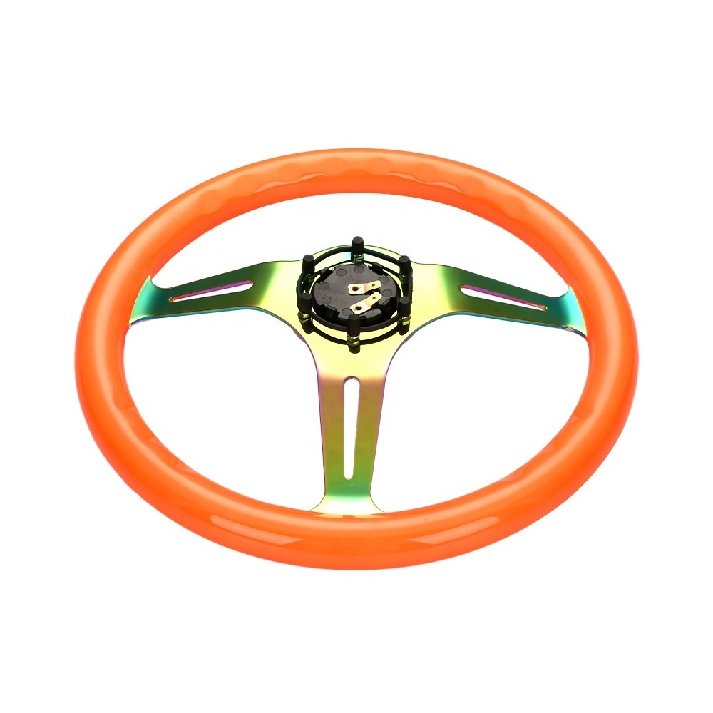 Universal solid wood steering wheel 14 inches 350 mm, racing color bracket orange steering wheel