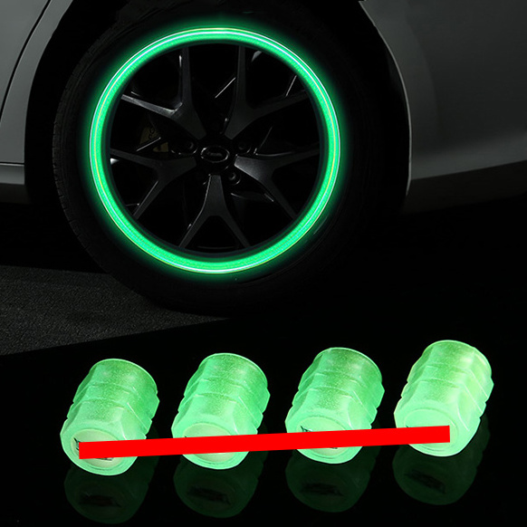 Custom universal automobile valve cover plastic universal 4 / set logo green  fluorescent luminous car tire valve cap