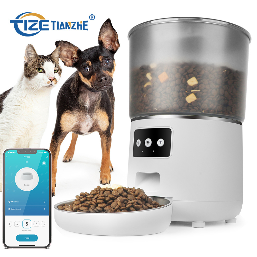 TIZE 4L WIFI APP Cat Food Dispenser Automatic Pet Dog Cat feeder With Stainless Steel Bowls