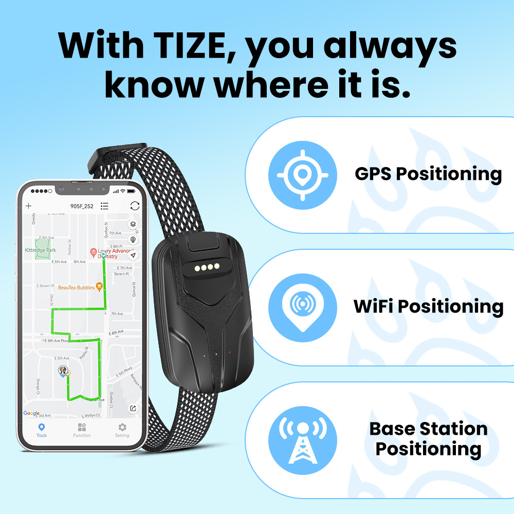 TIZE Custom Logo Smart Geo Fencing 4G Dog GPS Tracker Pet Tracking Collar for Hunting Dogs