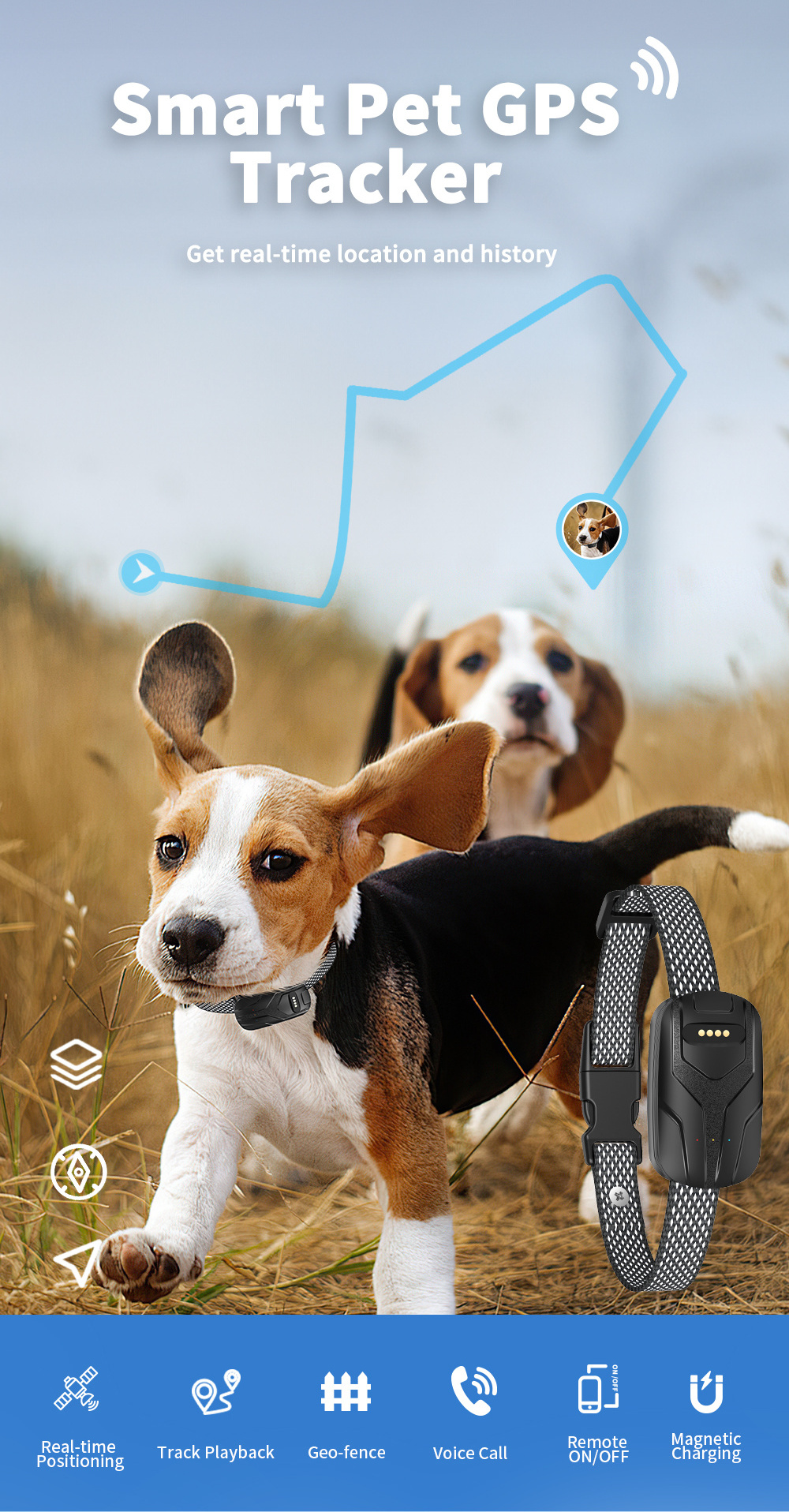 TIZE pet smart tracker gps locator tracking device pet tracker gps tracking for pet dog cat