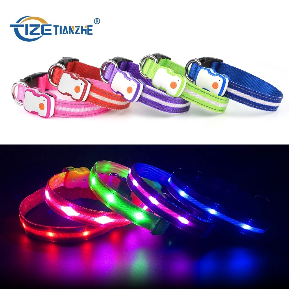 Flat Polyester Mesh Webbing Flashing Battery Operated LED Dog Collar