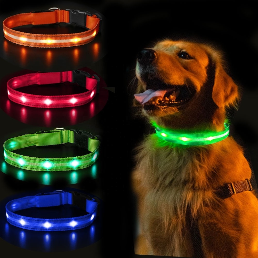 LED Lights Dog Pets Collars Adjustable Polyester Glow In Night Pet Dog Cat Puppy Safe Luminous Flashing Necklace Pet Supplies