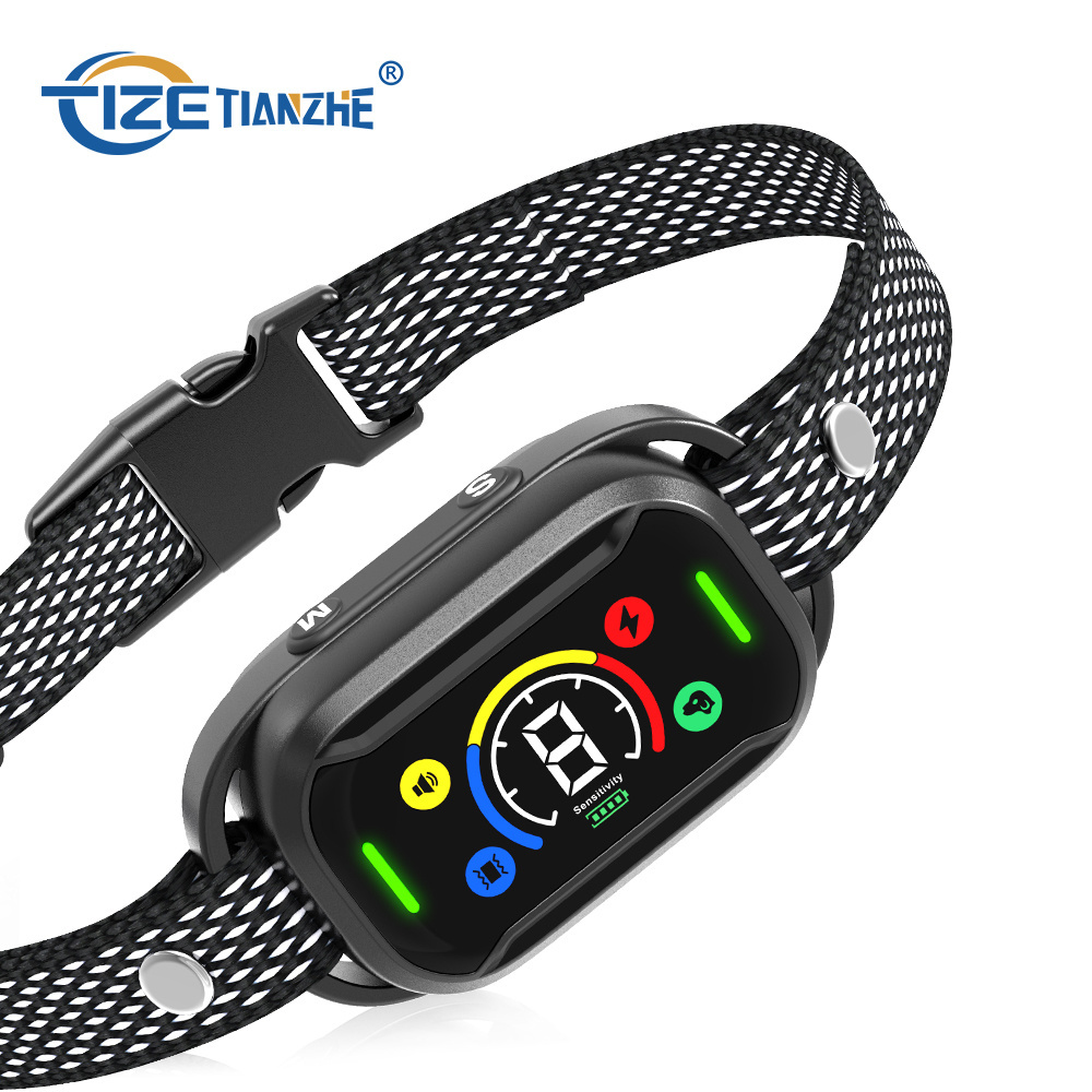 TIZE new product Patent Design smart  dog anti bark collar vibration anti-bark collar with color screen