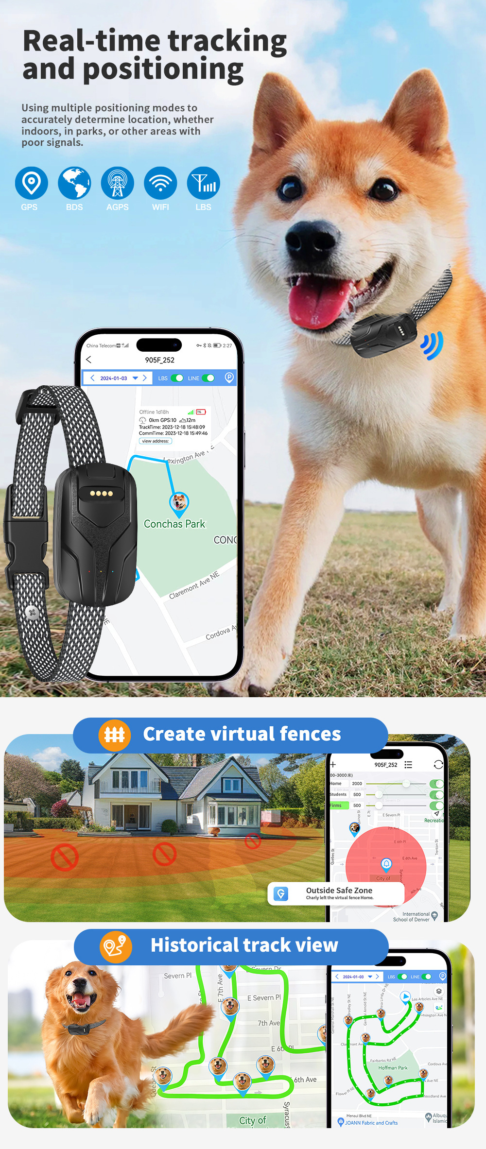 TIZE pet smart tracker gps locator tracking device pet tracker gps tracking for pet dog cat