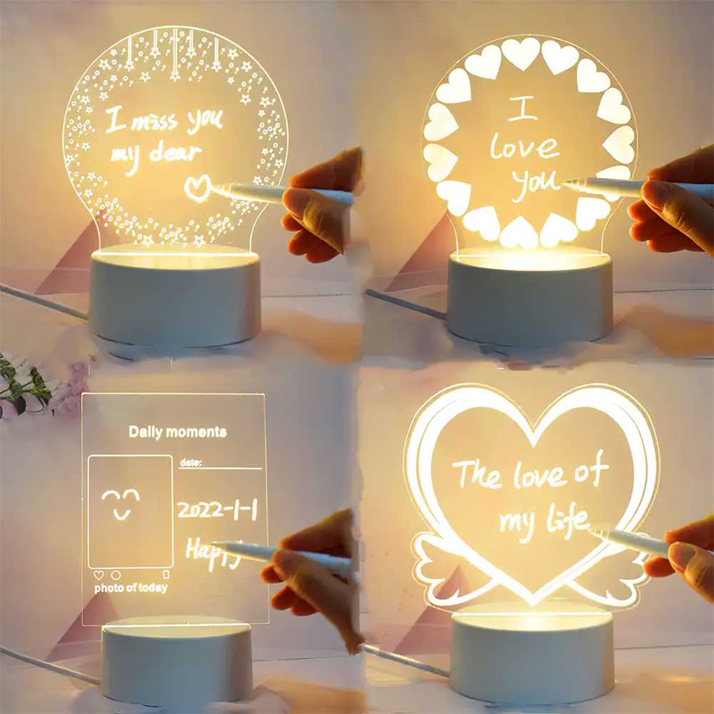 Custom Shape LED Acrylic Note Board Message Board Lamp Gift  Colourful Remote Control 3D DIY Night Light Base with Pen