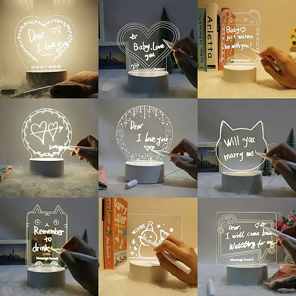 Custom Shape LED Acrylic Note Board Message Board Lamp Gift  Colourful Remote Control 3D DIY Night Light Base with Pen