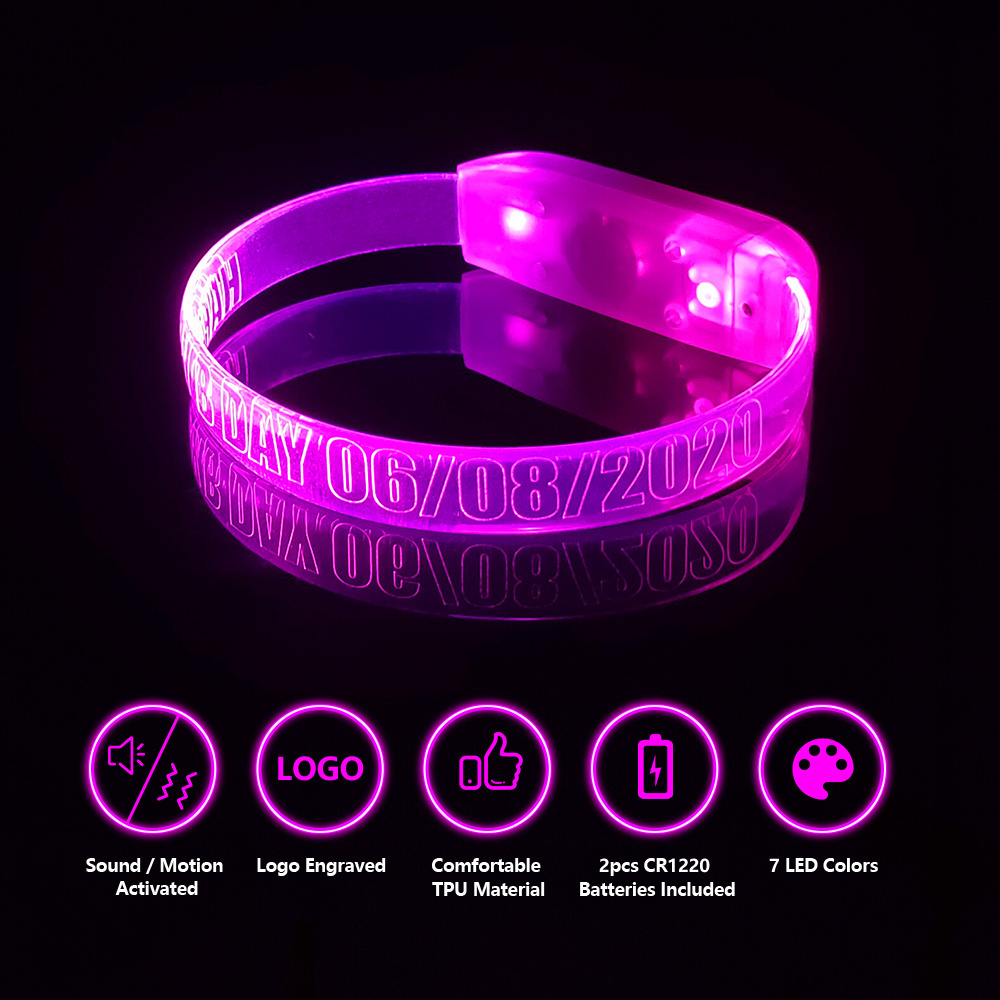 Hot New Products LED Flash Light up Wristband Motion Sound Flashing Music Bracelet Party Gifts