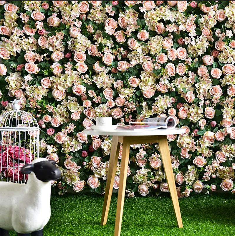 Tizen Custom 3D Wedding Artificial Silk Rose Flower Wall Panel Backdrop Decor