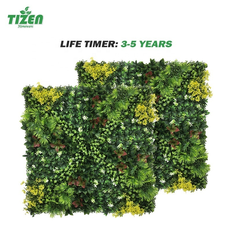 Tizen Custom Wholesale hotel decoration UV plastic greenery boxwood panels hedge artificial plant grass wall