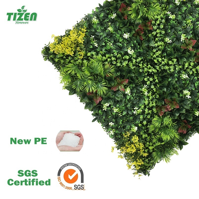 Tizen Custom Wholesale hotel decoration UV plastic greenery boxwood panels hedge artificial plant grass wall