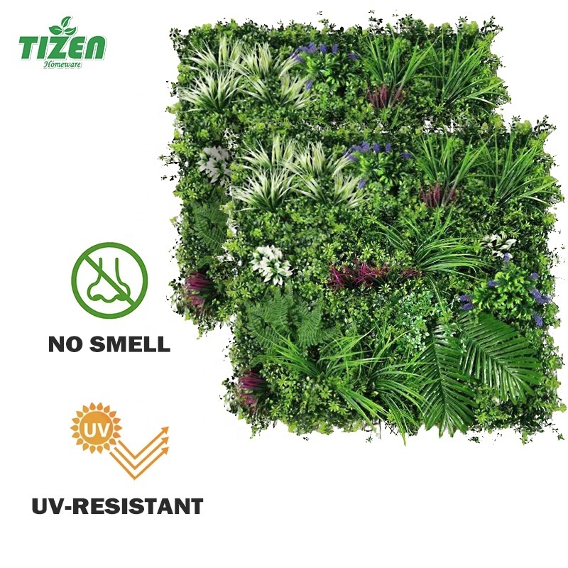 Tizen 3D Anti-UV Outdoor Indoor Decoration Green Jungle Panel Fake Artificial Plant Grass Wall