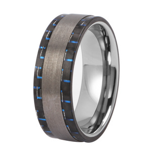 Tizti Jewelry Fashion Black Blue Forged Carbon Fiber Ring for Men Ring Tungsten Wedding Band