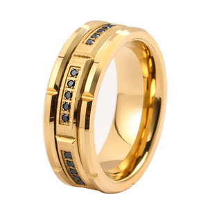 8mm gold brick groove design sapphire diamond zircon tungsten rings