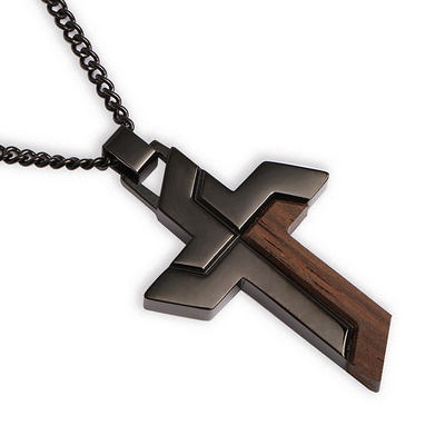 Custom Design Jewelry Men Necklace Wood Cross Necklace Stainless Steel Jewelry Cross Pendants Religious Jewelry