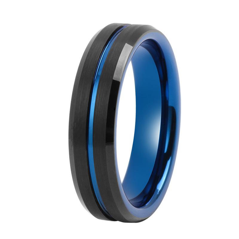 Men Rings Jewelry Flat Shape 8MM Blue Mens Wedding Bands blue thin line black Tungsten carbide ring