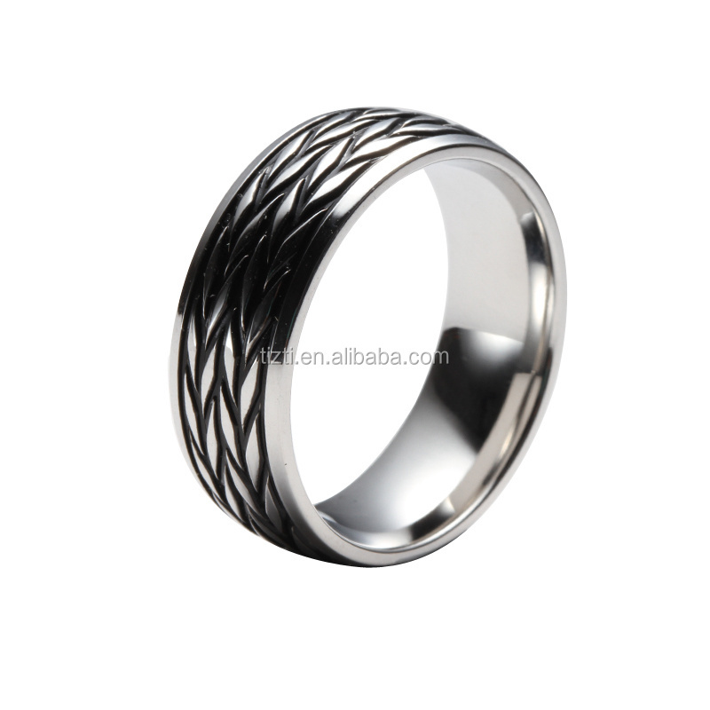 High Quality 8mm Wheat Engraved Black Oil Finish Cobalt Chrome Rings For Men