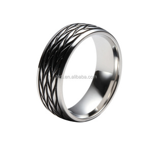 High Quality 8mm Wheat Engraved Black Oil Finish Cobalt Chrome Rings For Men