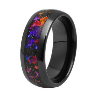 Dome Black Galaxy Ring Tungsten Rings For Men Nebula Red &Purple Fire Opal Wedding Engagement Promise Band