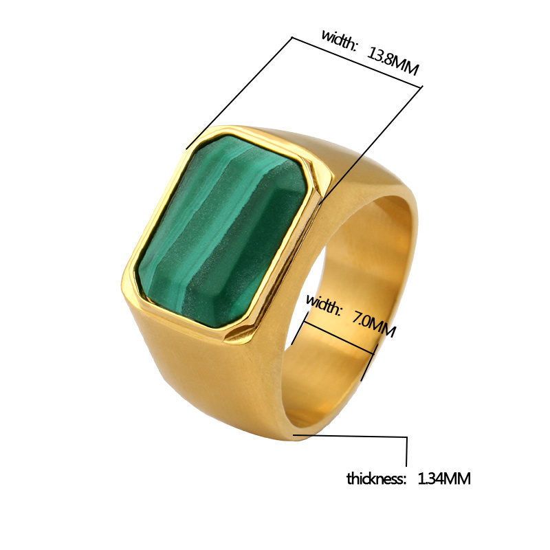 Custom ring Classic Generous Gemstone Mens Titanium Stainless Steel Rings fine jewelry Inlay Malachite Gold Wedding Ring for Men