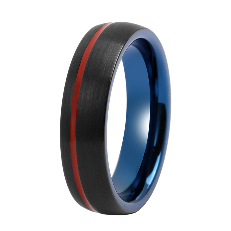 Men Rings Jewelry Flat Shape 8MM Blue Mens Wedding Bands blue thin line black Tungsten carbide ring