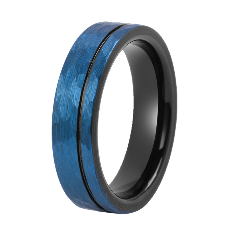 8MM Wholesale Blue Hammered Tungsten Carbide Ring Men black thin line tungsten men rings jewelry