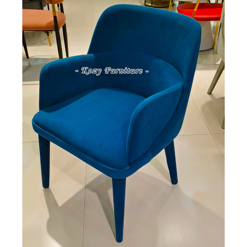 Modern Fashion Blue Velvet Dining Room Chair Upholstered Leisure Chairs For Casual Cafe Furniture