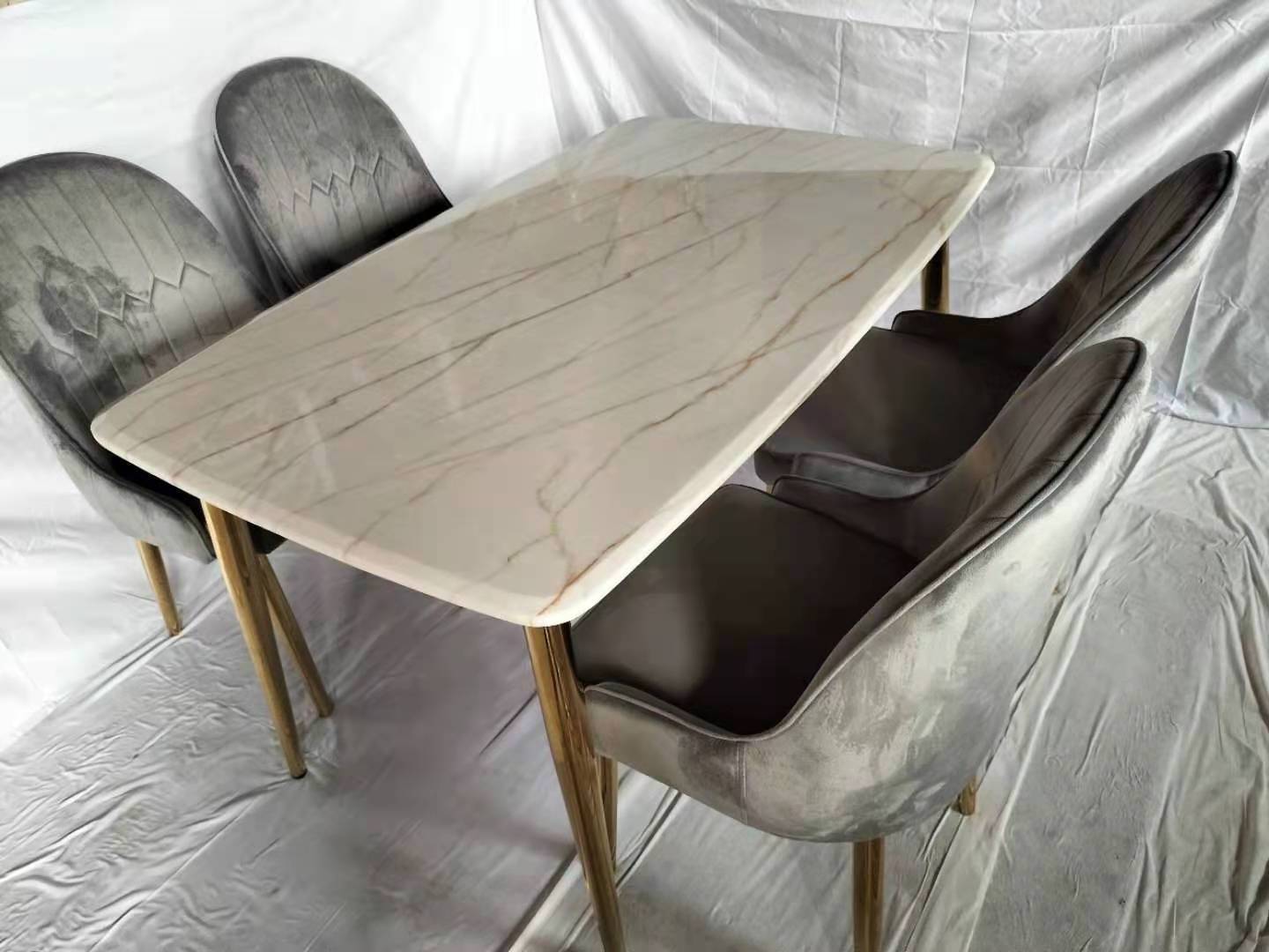 Modern Home Furniture with Rotating Centre Metal Legs Marble Dining Table