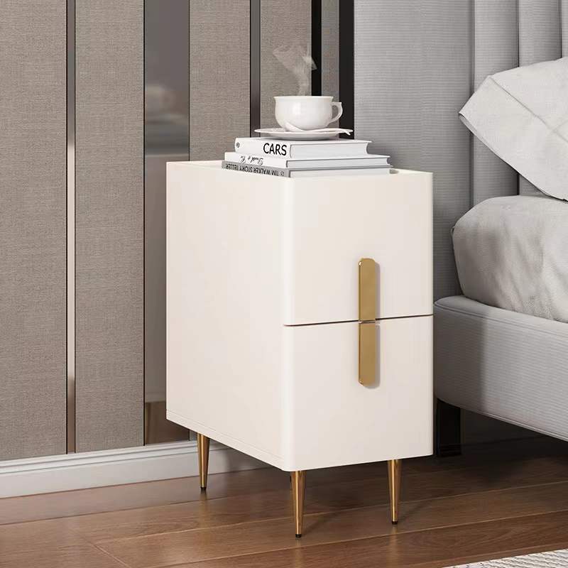 Small size little space bedside table iron gold plating legs with two small drawers rectangular mini nightstands bathroom table