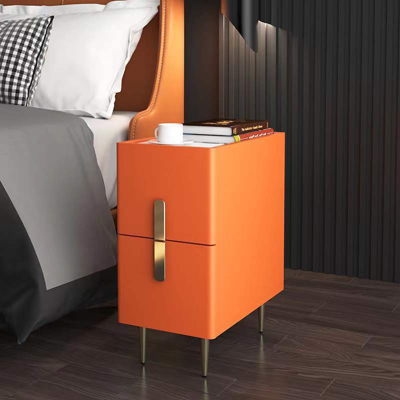 Small size little space bedside table iron gold plating legs with two small drawers rectangular mini nightstands bathroom table