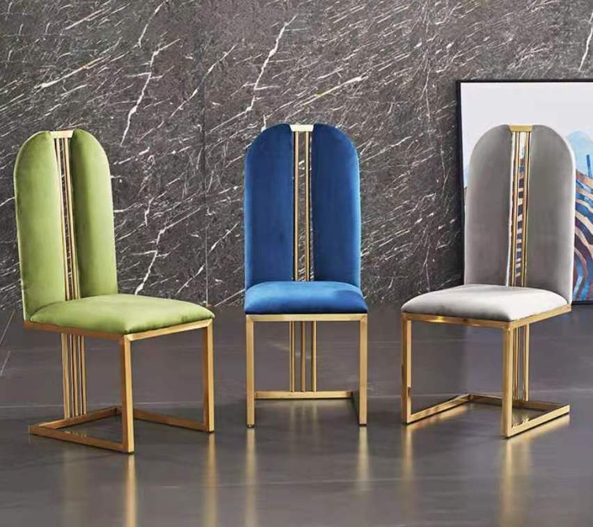 Light Luxury Fabric Velvet Stainless Steel Gold Legs Restaurant Dining Chair