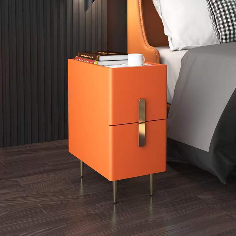 Small size little space bedside table iron gold plating legs with two small drawers rectangular mini nightstands bathroom table