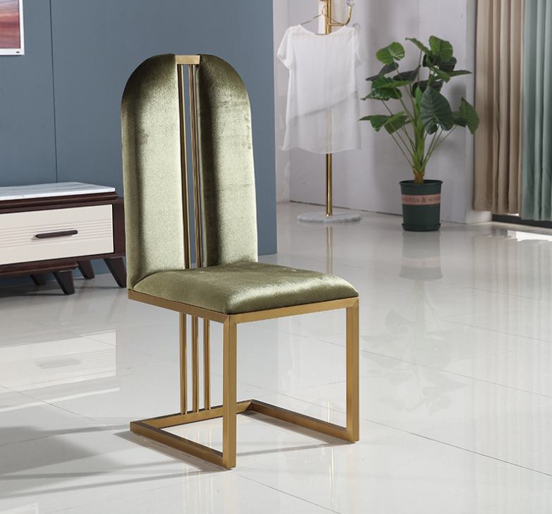 Light Luxury Fabric Velvet Stainless Steel Gold Legs Restaurant Dining Chair