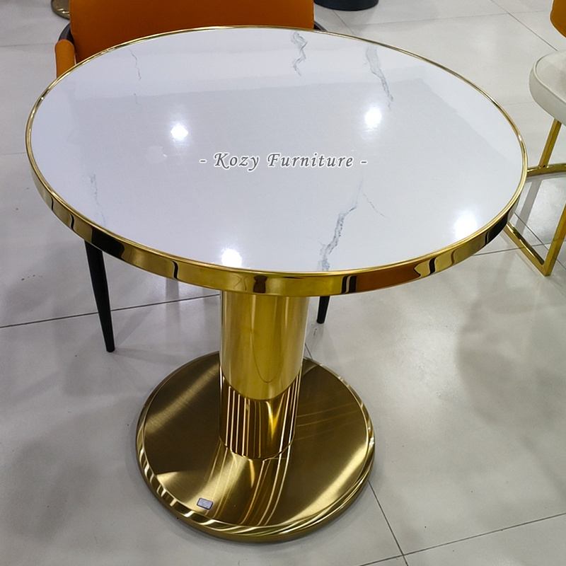 Customized Nordic High-End Designer Coffee Table Top Round White Gold Marble Cafe Tea Table