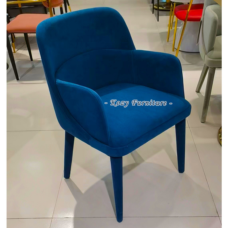 Modern Fashion Blue Velvet Dining Room Chair Upholstered Leisure Chairs For Casual Cafe Furniture