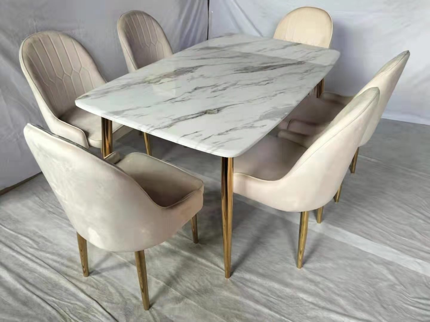 Modern Home Furniture with Rotating Centre Metal Legs Marble Dining Table