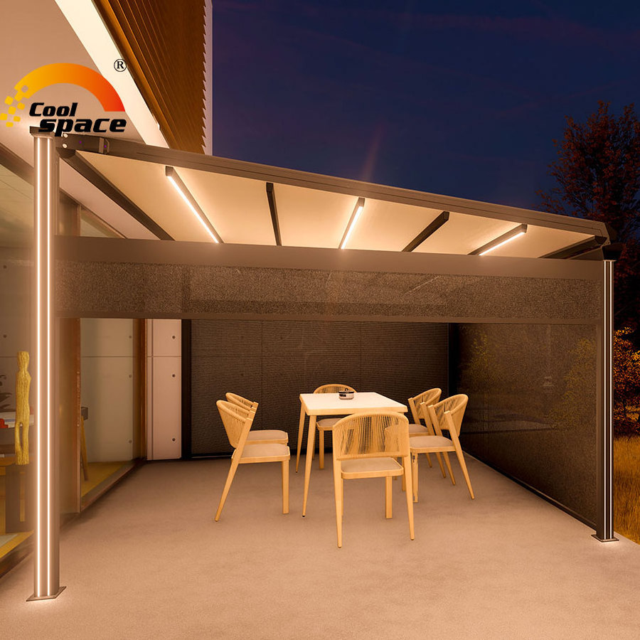 Fully automatic retractable pergola / folding pergola with OEM ODMsize 3x3m 4x4m 5x5m 6x6m