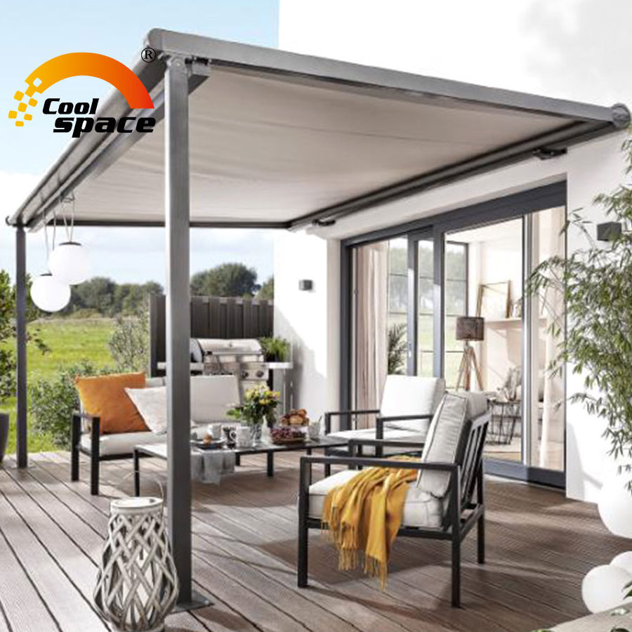 water and wind resistant outdoor retractable roof and pergola garden gazebo awning